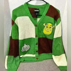 Her Universe Shrek DreamWorks Patchwork Skimmer Girls Cardigan, Size Small